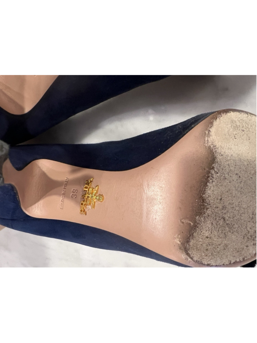 Prada Suede Beaded Bow Navy Blue Designer Heels Sz 39 (8.5/9) With Original Box - Picture 13 of 16
